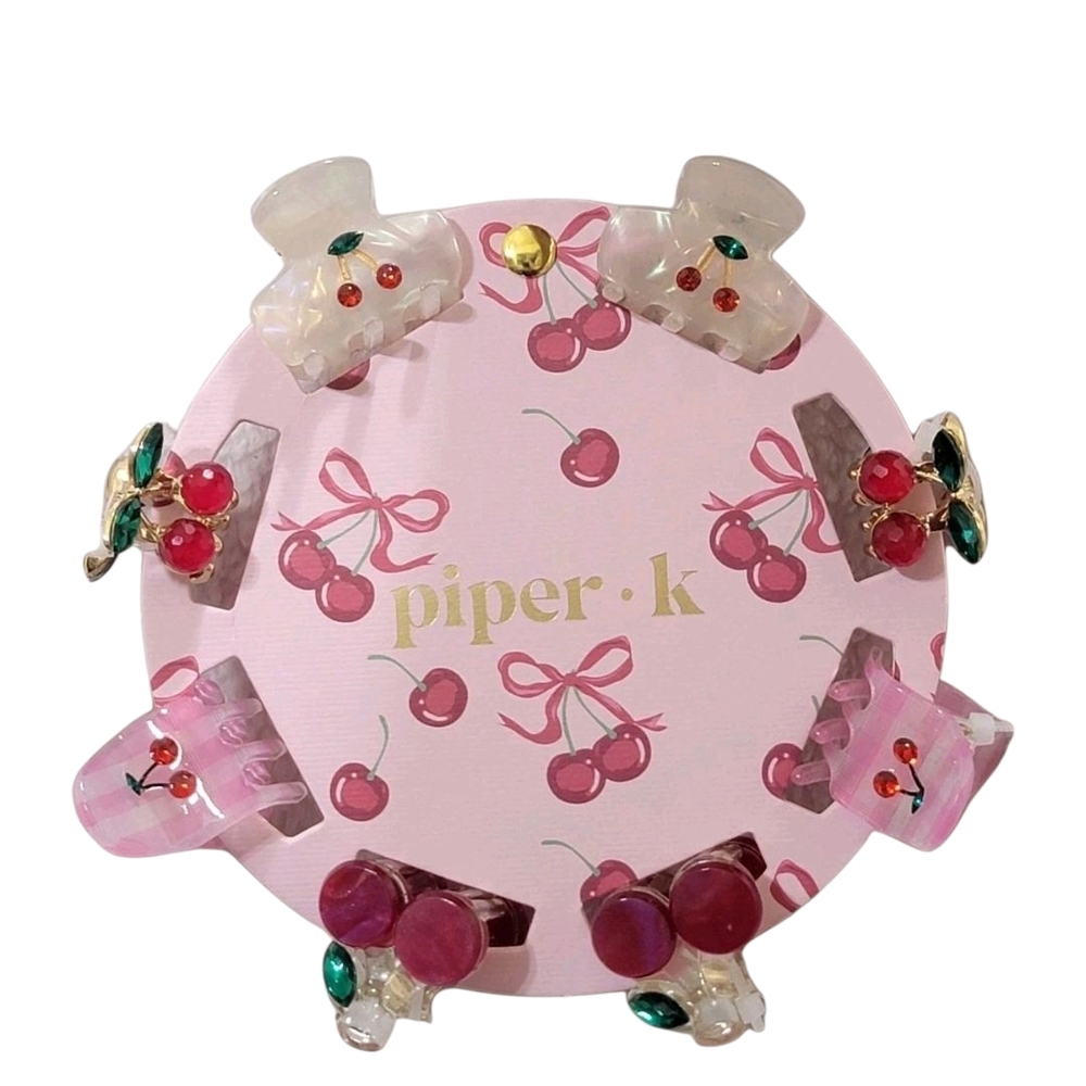 Piper K Cherry Cherries Rhinestone Hair Clip Set